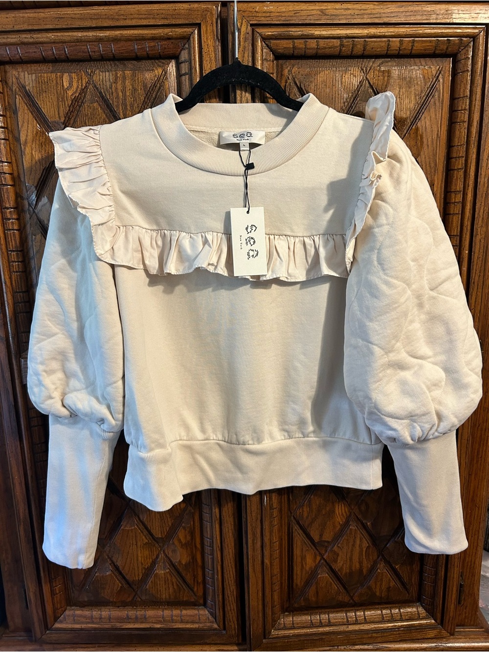 Sea New York Cream Ruffle Puff-Sleeve Sweatshirt - Picture 2 of 5